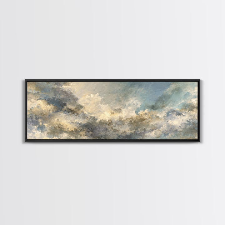Peaceful Clouds over Open Meadow Framed Canvas Print, Dental Office Art, Wall Art, Office Decor, Watercolor Art, Calm, DOA-3x1-1