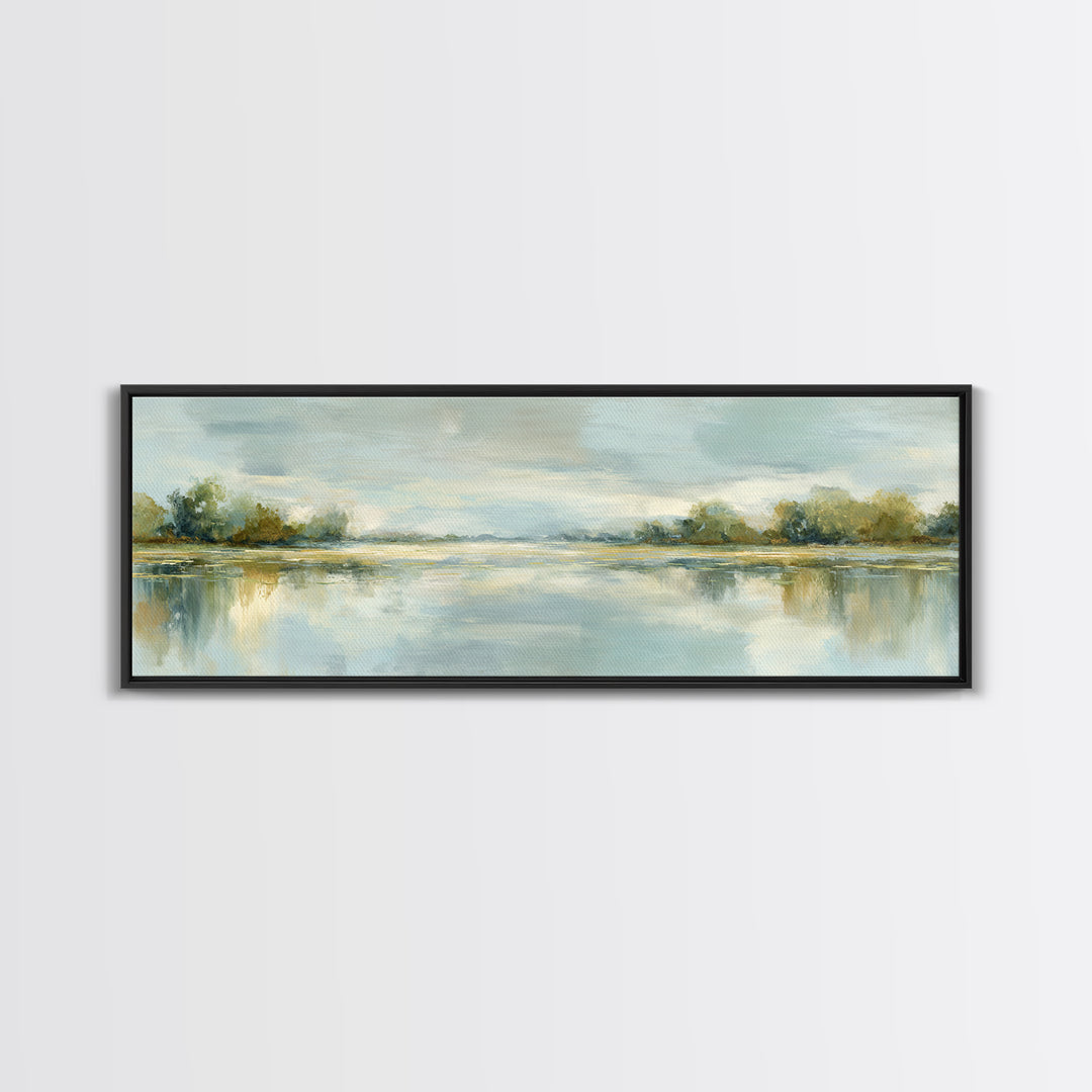 Sunlit Lake with Calming Reflections Canvas Print, Dental Office Art, Gallery Decor, Office Decor, Calm, Minimalist Decor, DOA-3x1-31