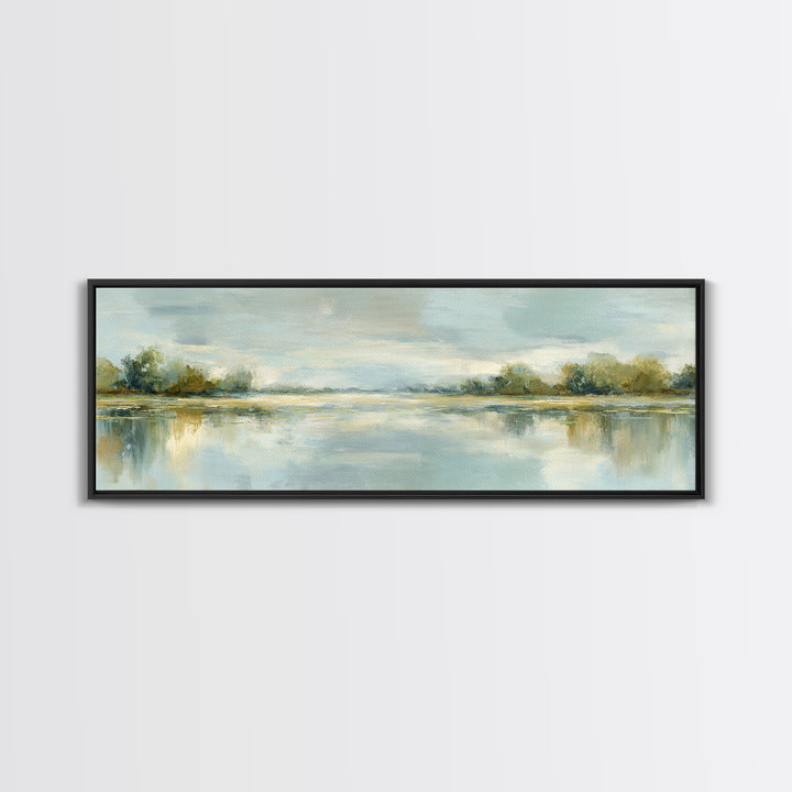 Sunlit Lake with Calming Reflections Canvas Print, Dental Office Art, Gallery Decor, Office Decor, Calm, Minimalist Decor, DOA-3x1-31