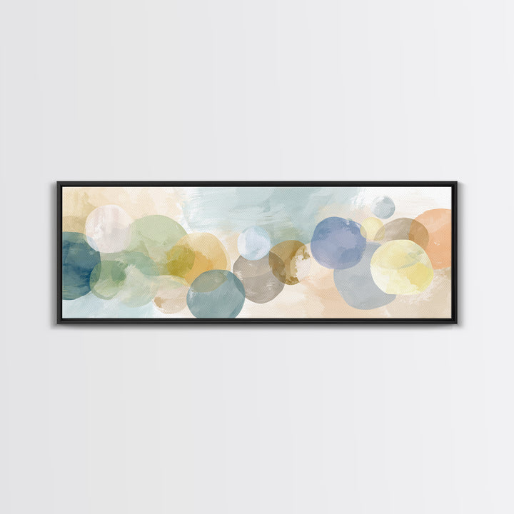 Simple Rainbow Pastel Shapes for Children Framed Canvas Print, Dental Office Art, Office Decor, Abstract Art, Calm, DOA-3x1-37