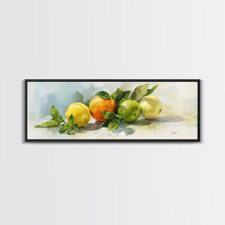 Fresh Citrus and Mint Still Life Framed Canvas Print, Dental Office Art, Room Decor, Office Decor, Oil Painting, Calm, DOA-3x1-47