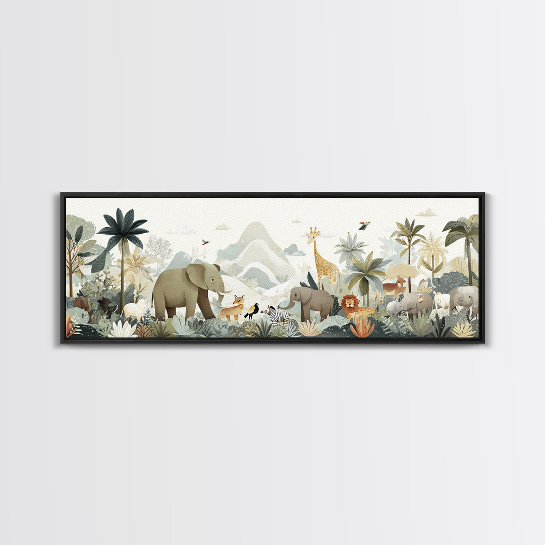 Happy Jungle Animals Canvas Print, Dental Office Art, Statement Artwork, Office Decor, Fine Art, Calm, Printable Wall Art, DOA-3x1-78