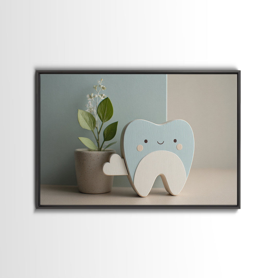 Playful Tooth Shaped Character Canvas Print, Dental Office Art, Office Wall Art, Office Decor, Abstract Art, Calm, DOA-3x2-34