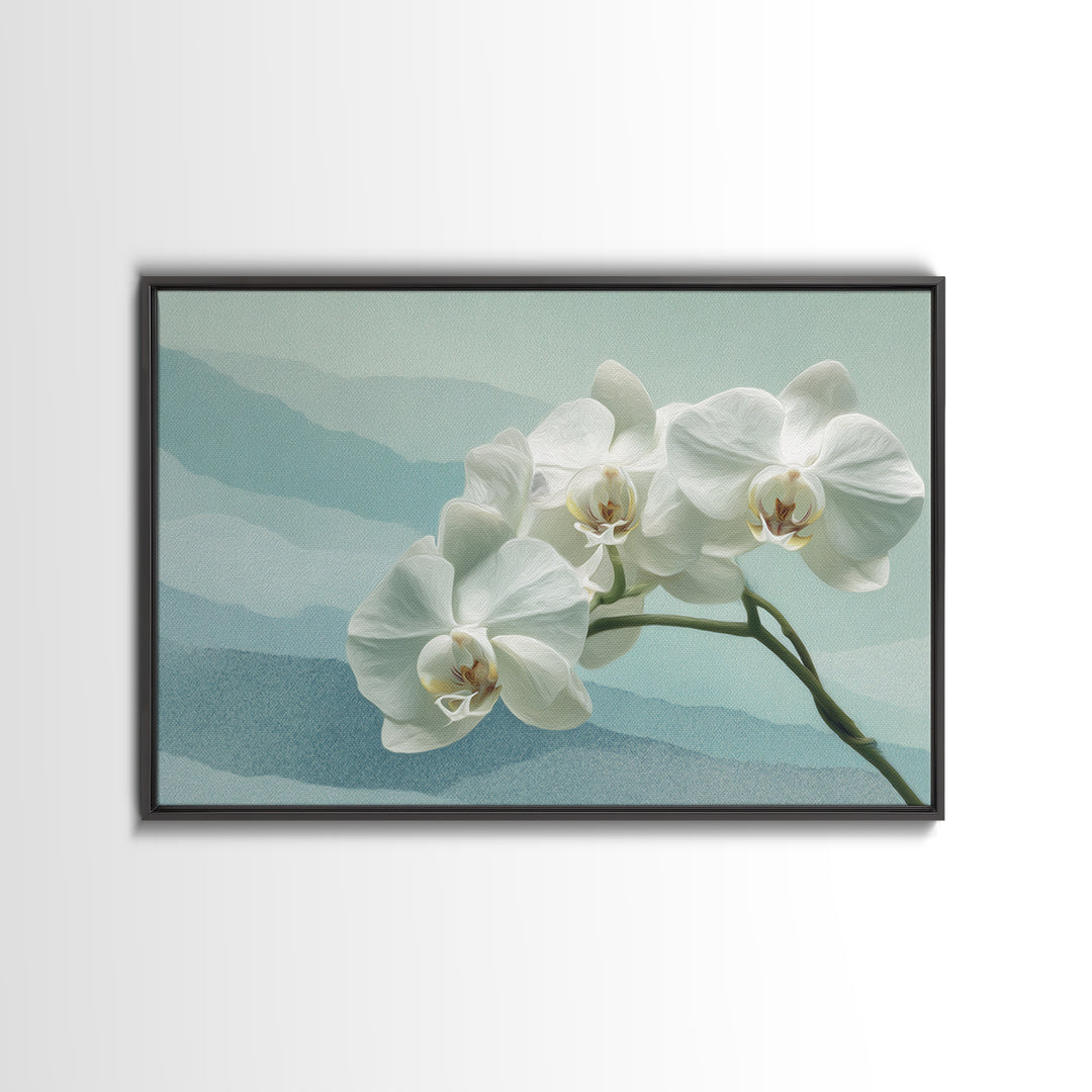 White Orchid on Stone Background Framed Canvas Print, Dental Office Art, Wall Art, Office Decor, Oil Painting, Calm, DOA-3x2-40