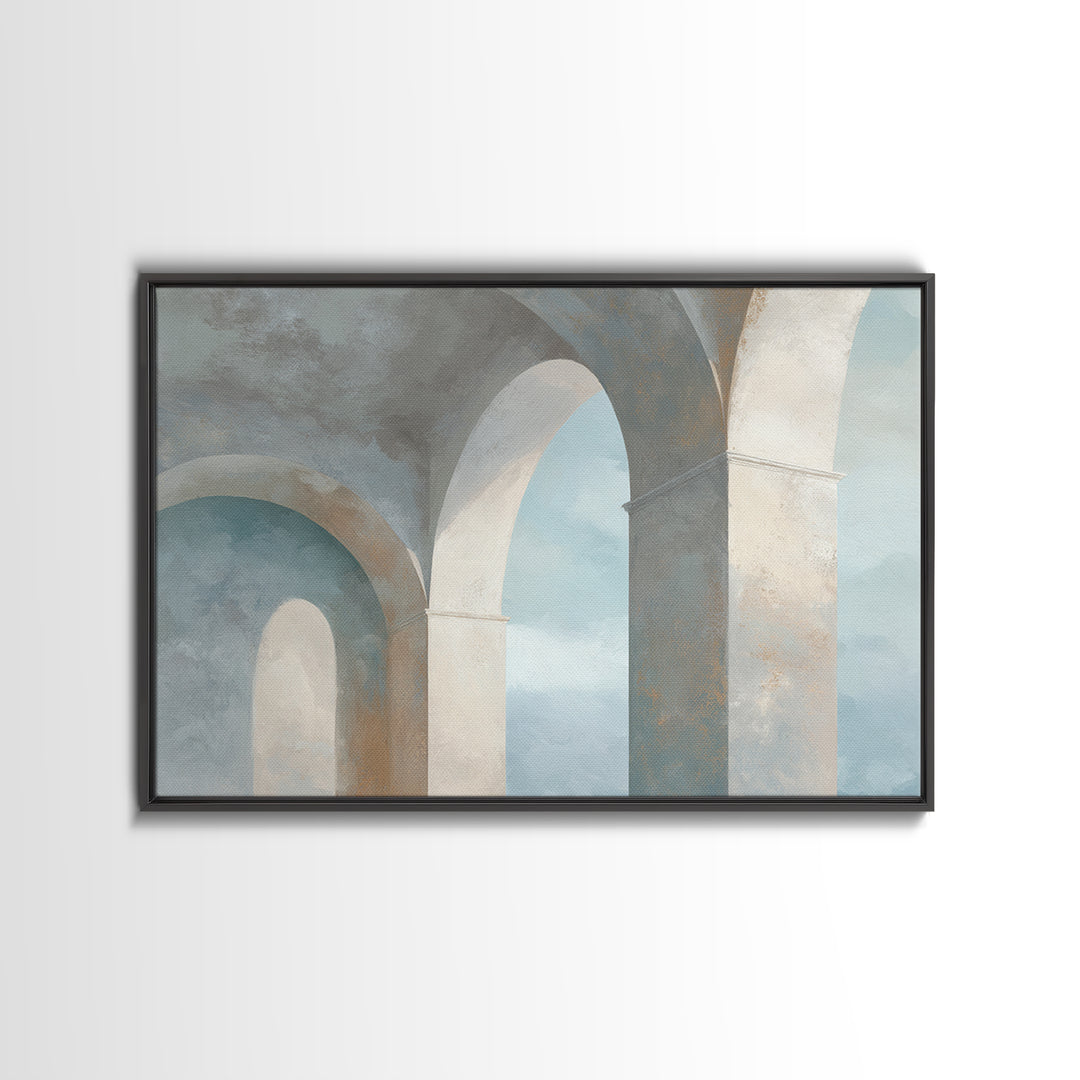 Light Scandinavian Abstract Arches Framed Canvas Print, Dental Office Art, Minimalist Wall Art, Office Decor, Fine Art, Calm, DOA-3x2-45