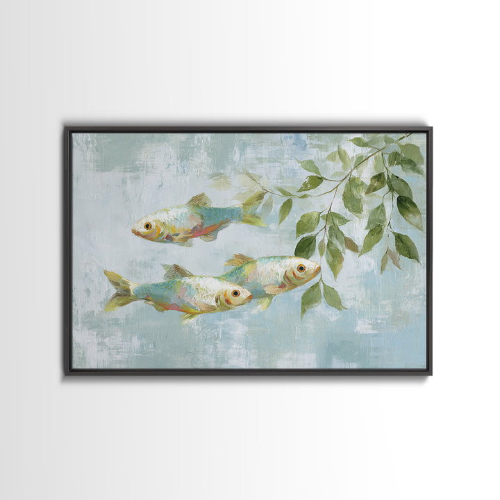 Colorful Fish Swimming Framed Canvas Print, Dental Office Art, Printable Wall Art, Office Decor, Fine Art, Calm, Dental Hygiene, DOA-3x2-46