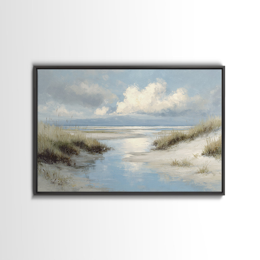 Quiet Coastal Dunes Framed Canvas Print, Dental Office Art, Office Decor, Oil Painting, Calm, Medical Art, Medical Office Decor, DOA-3x2-50