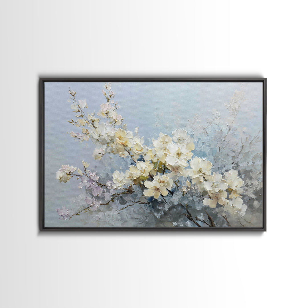 Sterile Modern Floral Painting Framed Canvas Print, Dental Office Art, Neutral Decor, Office Decor, Oil Painting, Calm, DOA-3x2-63