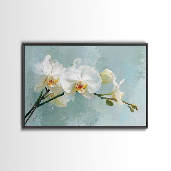 White Orchid on Stone Background Framed Canvas Print, Dental Office Art, Dental Wall Art, Office Decor, Abstract Art, Calm, DOA-3x2-64