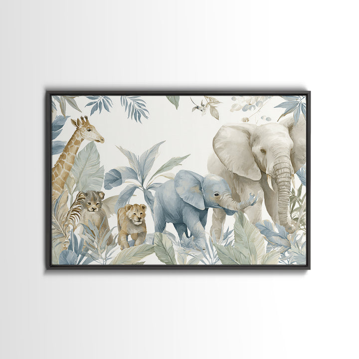 Happy Jungle Animals Framed Canvas Print, Dental Office Art, Minimalist Wall Art, Office Decor, Fine Art, Calm, Dental Decor, DOA-3x2-90