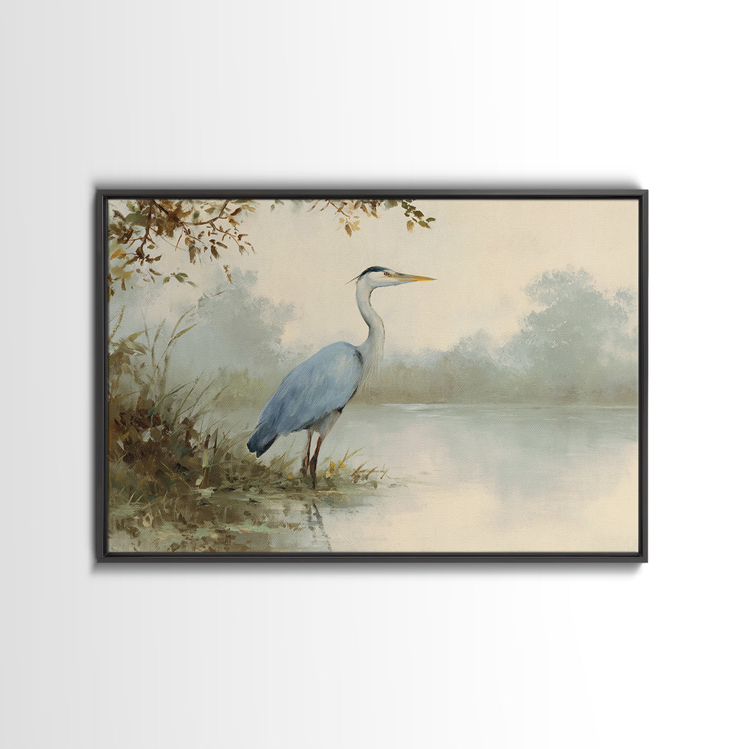 Blue Heron by Calm Marsh Water Framed Canvas Print, Dental Office Art, Dental Assistant, Office Decor, Fine Art, Calm, DOA-3x2-99