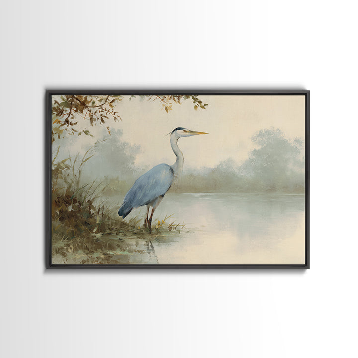 Blue Heron by Calm Marsh Water Framed Canvas Print, Dental Office Art, Dental Assistant, Office Decor, Fine Art, Calm, DOA-3x2-99