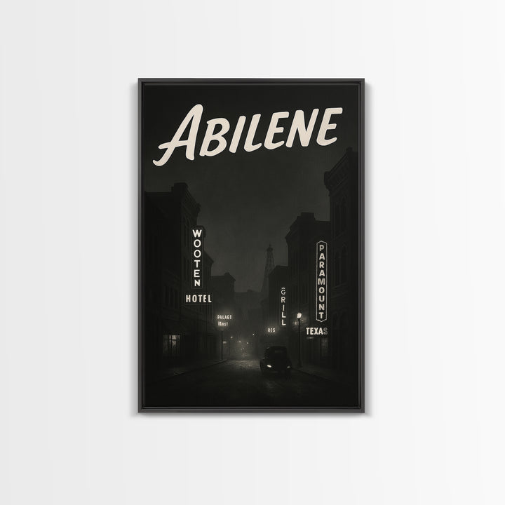 Abilene Texas Travel Poster, Canvas Print, Night Street Poster Art, Abilene Wall Art, City Art Print, Mid Century Wall Art, City Poster