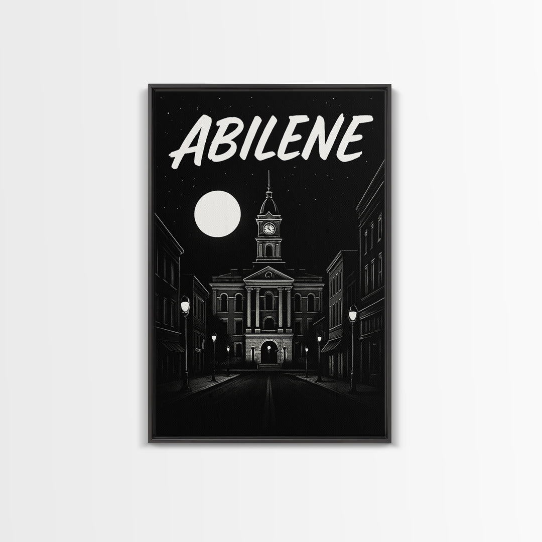 Abilene Travel Poster, Canvas Print, Black And White Travel Art, Abilene Poster Print, Home Office Decor, Retro Travel Print, Art Print