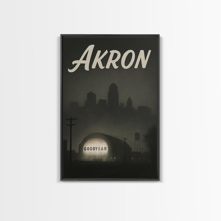 Akron Ohio Travel Poster, Canvas Print, Black And White Travel Art, Akron Wall Art, Vintage Travel Print, Travel Poster Art, City Art Print