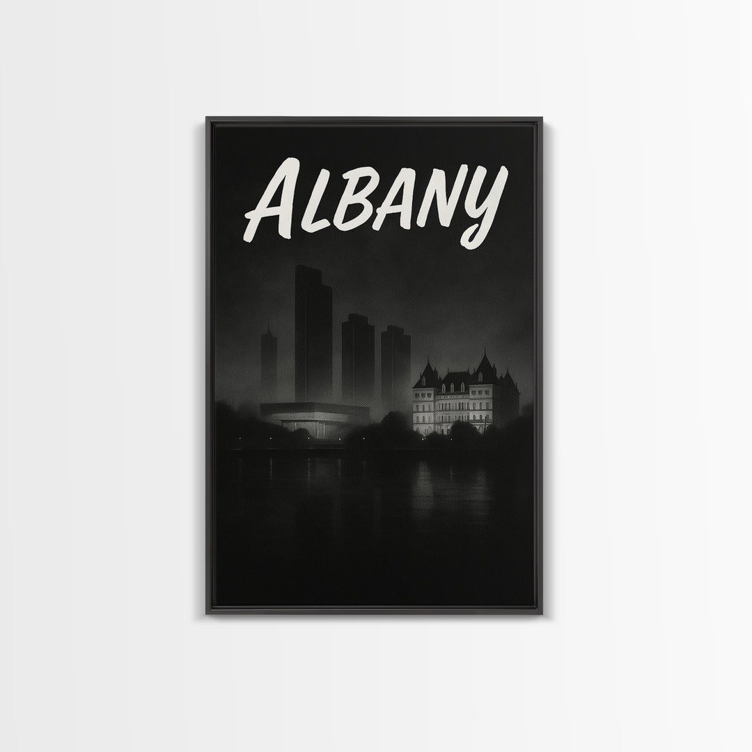 Albany New York Travel Poster, Canvas Print, Night Street Poster Art, Albany Poster Print, Travel Wall Decor, Wanderlust Decor, Wall Decor