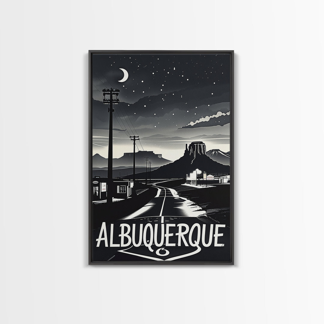 Albuquerque Travel Poster, Framed Canvas Print, Dark Moody City Wall Art, Albuquerque Wall Art, Travel Wall Art, Fine Art Print