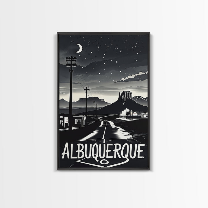 Albuquerque Travel Poster, Framed Canvas Print, Dark Moody City Wall Art, Albuquerque Wall Art, Travel Wall Art, Fine Art Print