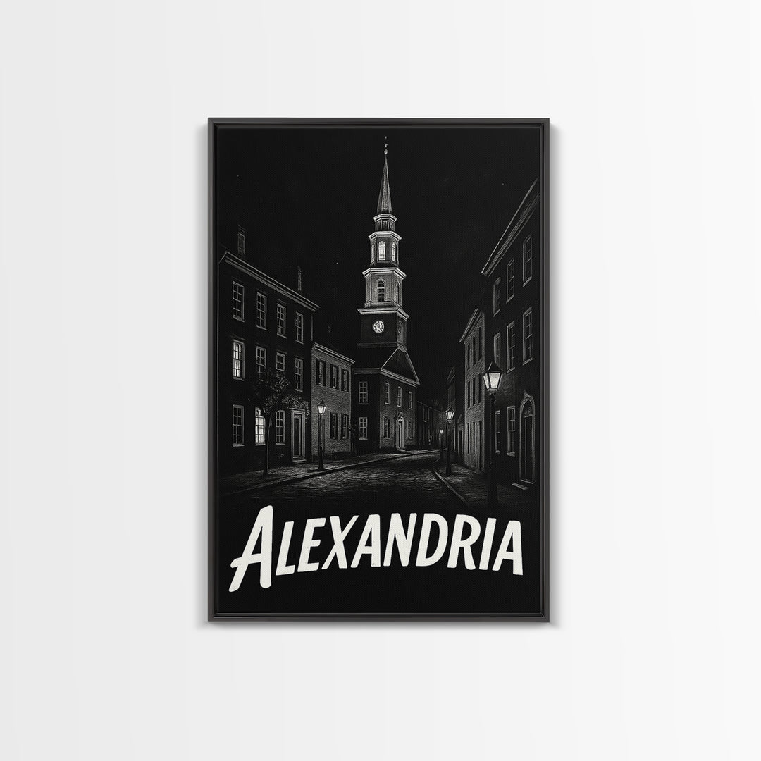 Alexandria Travel Poster, Framed Canvas Print, Black And White Travel Art, Alexandria Poster Print, Travel Poster Art, City Illustration