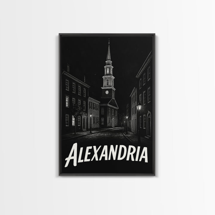 Alexandria Travel Poster, Framed Canvas Print, Black And White Travel Art, Alexandria Poster Print, Travel Poster Art, City Illustration