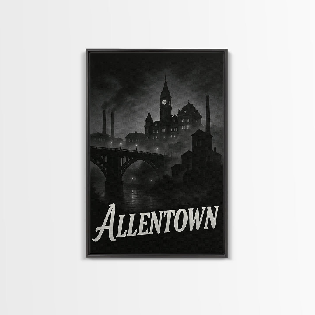 Allentown Pennsylvania Travel Poster, Canvas Print, Night Street Poster Art, Allentown City Art, City Travel Prints, Wall Art, Poster Art