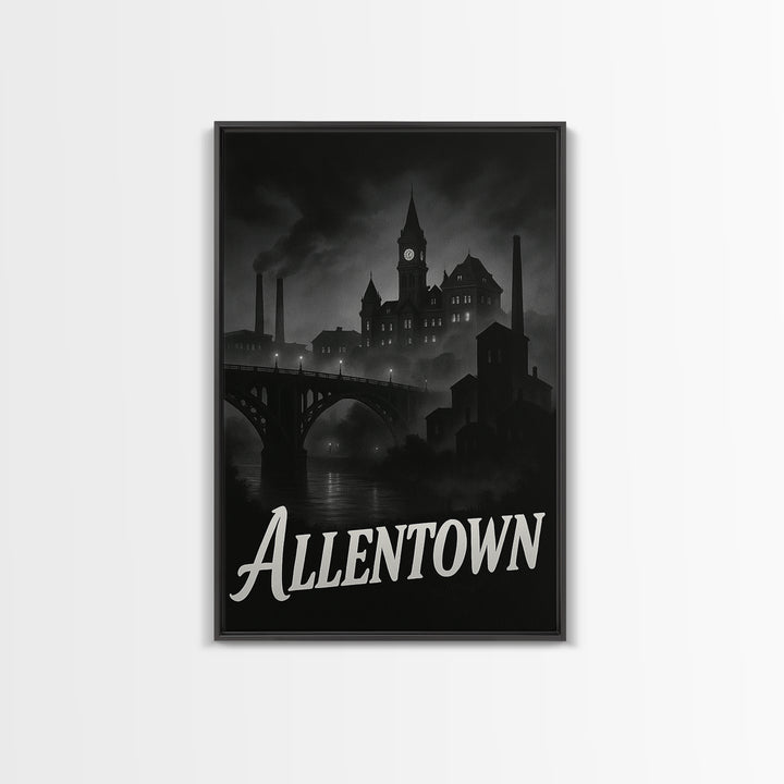 Allentown Pennsylvania Travel Poster, Canvas Print, Night Street Poster Art, Allentown City Art, City Travel Prints, Wall Art, Poster Art