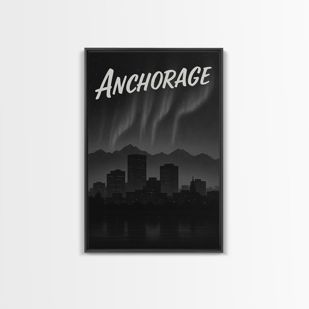 Anchorage Travel Poster, Canvas Print, Dark Moody City Wall Art, Anchorage Travel Art, Retro Travel Print, Vintage Travel Art, Design 2