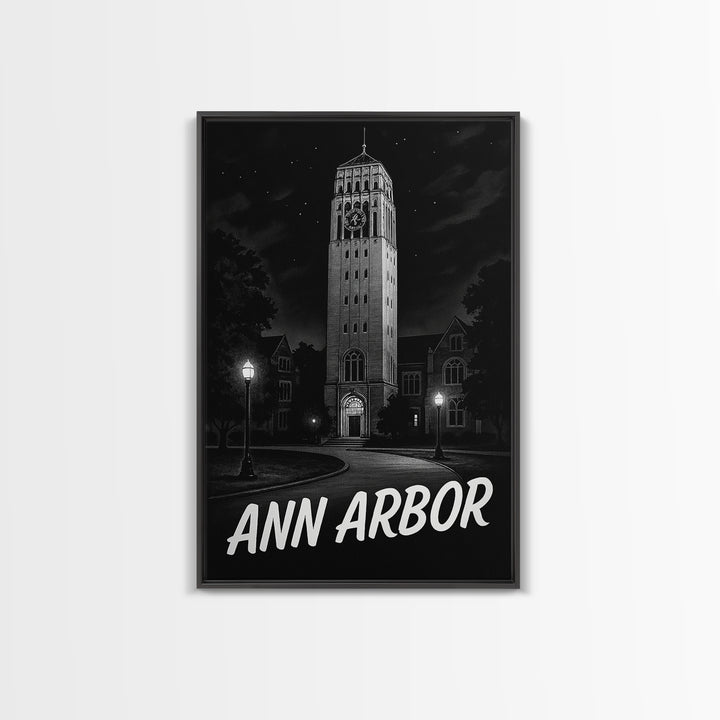 Ann Arbor Travel Poster, Framed Canvas Print, Night Street Poster Art, Ann Arbor Poster Print, Vintage Travel Print, Vintage Travel Art