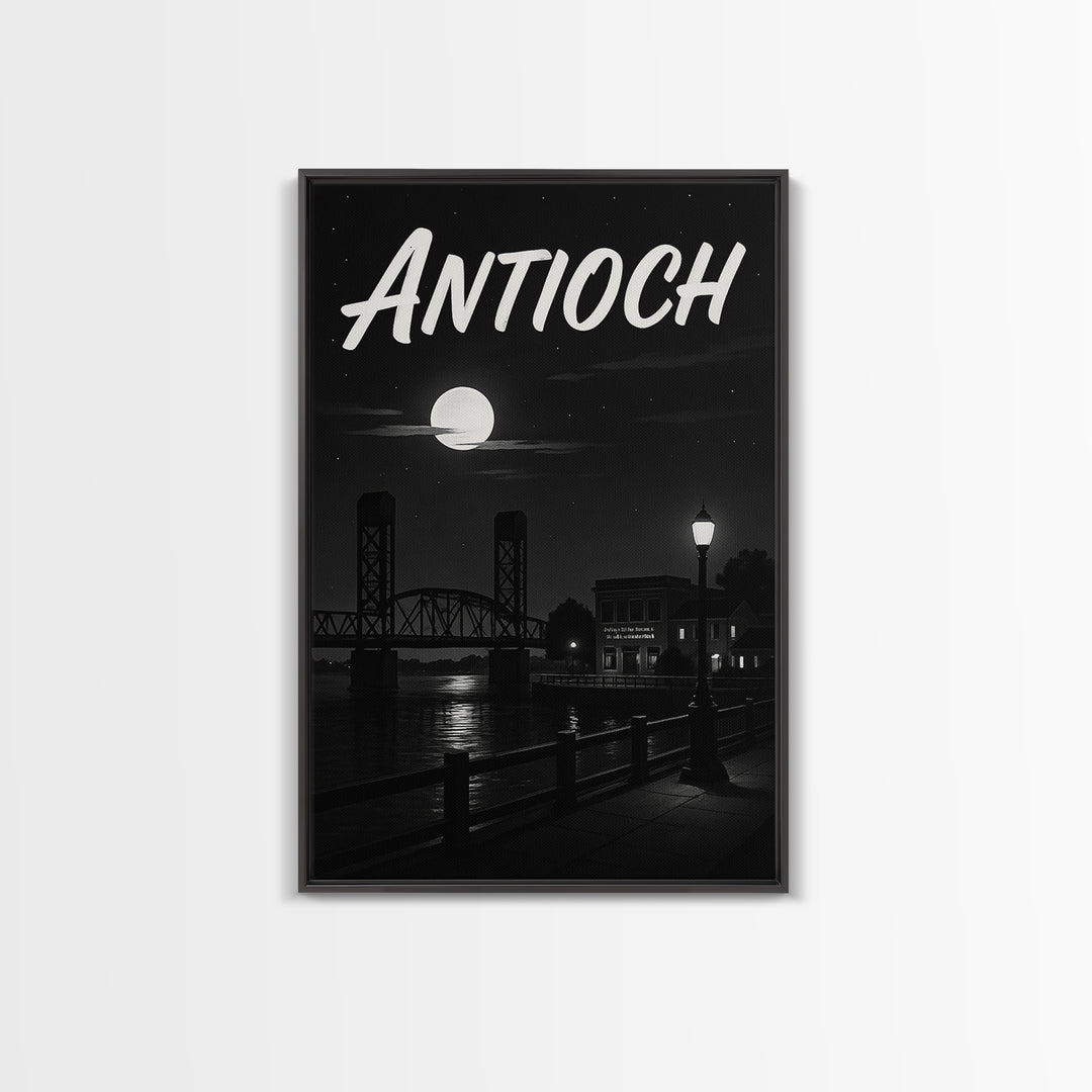 Antioch Travel Poster, Framed Canvas Print, Black And White Travel Art, Antioch Wall Art, Watercolor Downtown Skyline, Travel Wall Decor