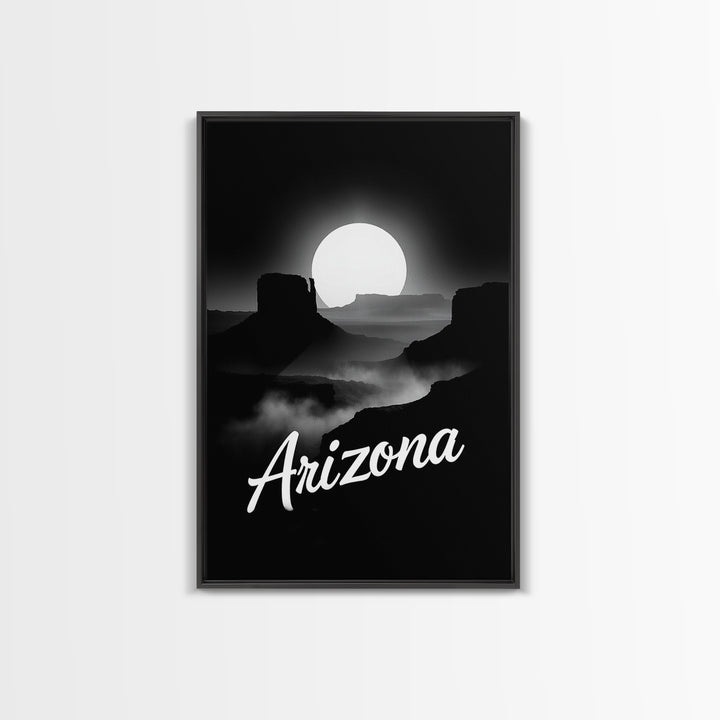 Arizona Travel Poster, Framed Canvas Print, Night Street Poster Art, Arizona City Art, Eclectic Wall Decor, Mid Century Wall Art