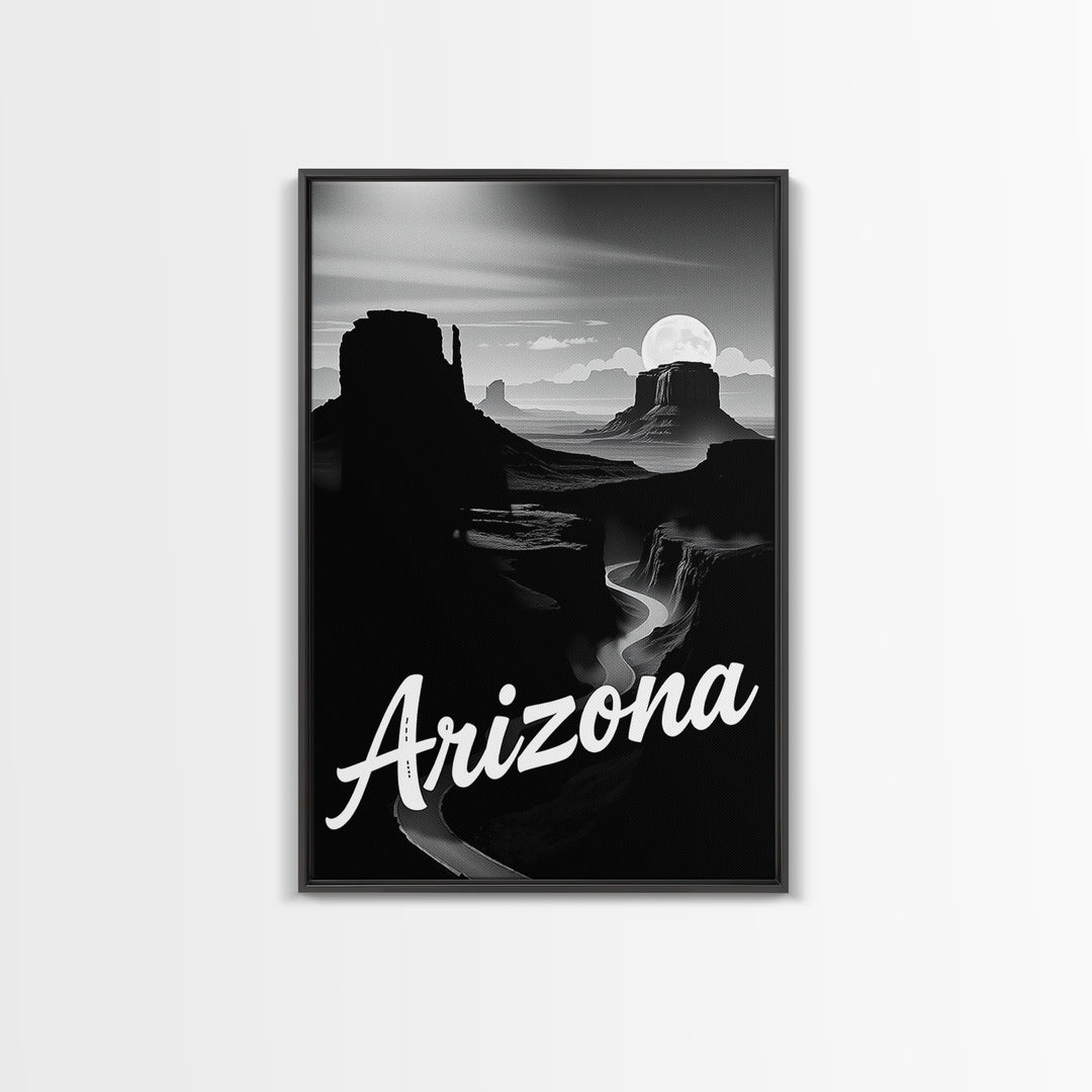 Arizona Travel Poster, Framed Canvas Print, Black And White Travel Art, Arizona Poster Print, Mid Century Wall Art, City Travel Prints