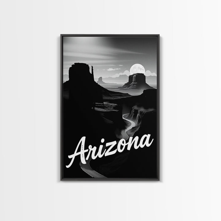 Arizona Travel Poster, Framed Canvas Print, Black And White Travel Art, Arizona Poster Print, Mid Century Wall Art, City Travel Prints