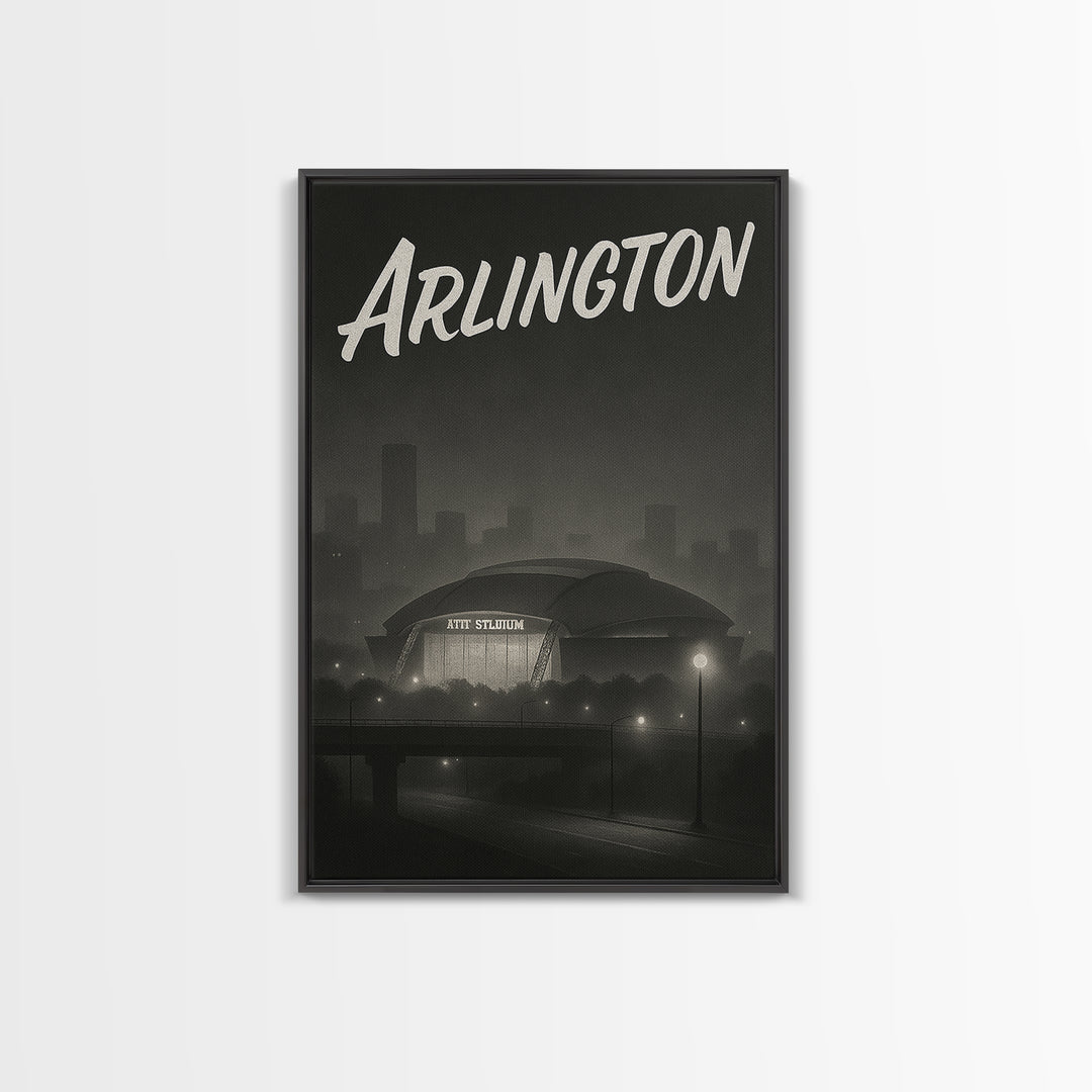 Arlington Texas Travel Poster, Canvas Print, Black And White Travel Art, Arlington Wall Art, Vintage Travel Art, Gift For Travelers