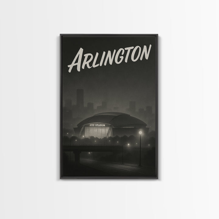 Arlington Texas Travel Poster, Canvas Print, Black And White Travel Art, Arlington Wall Art, Vintage Travel Art, Gift For Travelers