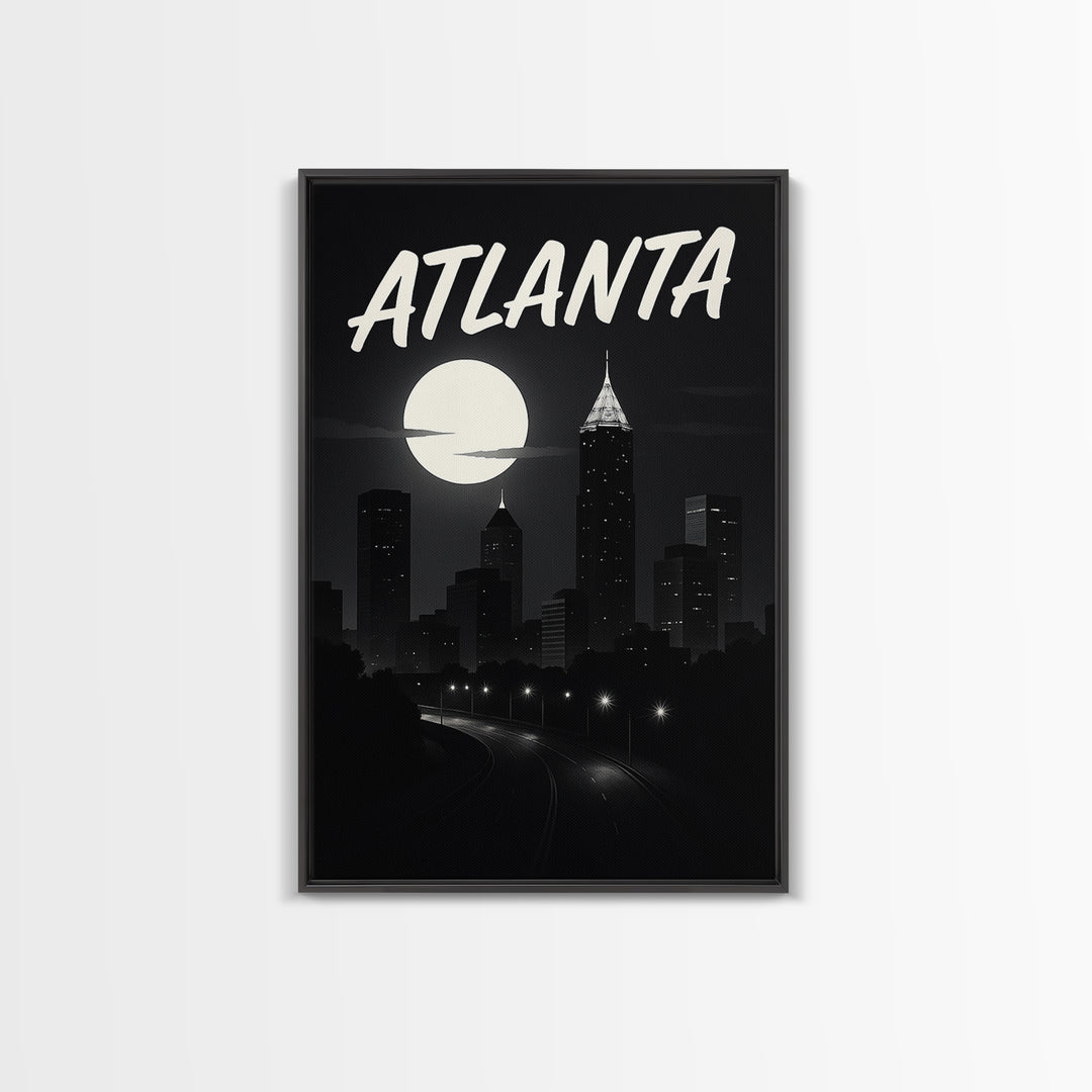 Atlanta Georgia Travel Poster, Canvas Print, Dark Moody City Wall Art, Atlanta Print, Travel Wall Art, Travel Poster Set, Office Decor