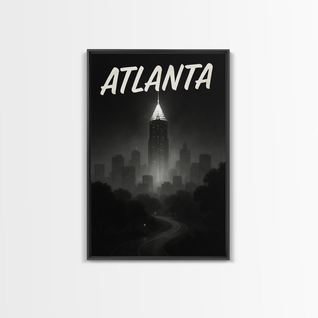 Atlanta Travel Poster, Framed Canvas Print, Night Street Poster Art, Atlanta Wall Art, Vintage Travel Print, Travel Art Print, Design 2