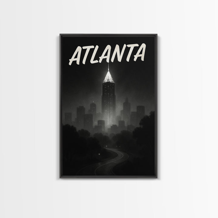 Atlanta Travel Poster, Framed Canvas Print, Night Street Poster Art, Atlanta Wall Art, Vintage Travel Print, Travel Art Print, Design 2