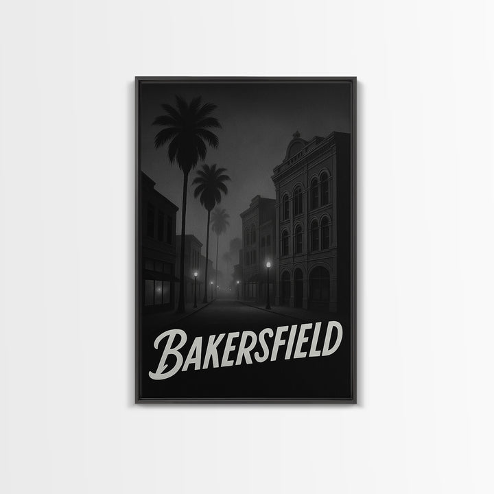 Bakersfield California Travel Poster, Canvas Print, Black And White Travel Art, Bakersfield Wall Art, Fine Art Print, Home Office Decor