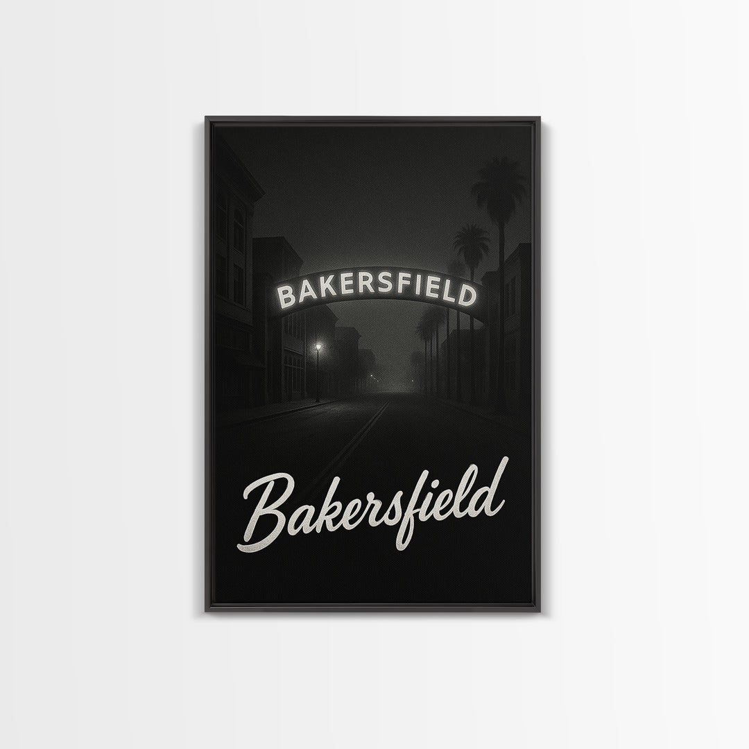 Bakersfield Travel Poster, Canvas Print, Vintage Noir Poster Art, Bakersfield Art Print, Travel Poster Set, City Travel Prints