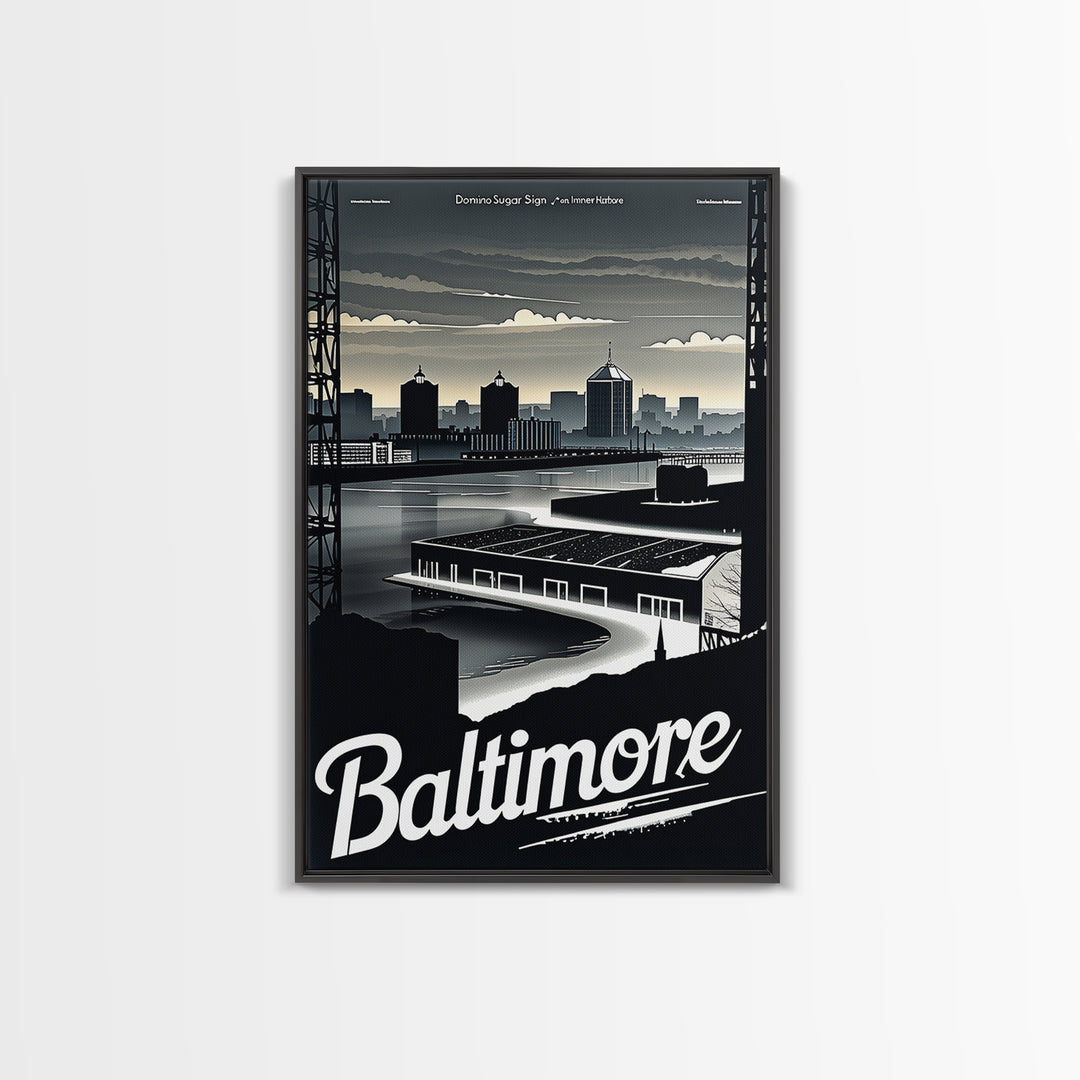 Baltimore Travel Poster, Framed Canvas Print, Black And White Travel Art, Baltimore Poster Print, Retro Travel Print, Home Office Decor