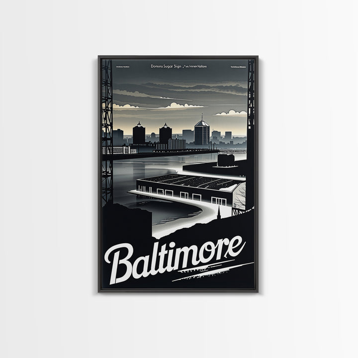 Baltimore Travel Poster, Framed Canvas Print, Black And White Travel Art, Baltimore Poster Print, Retro Travel Print, Home Office Decor