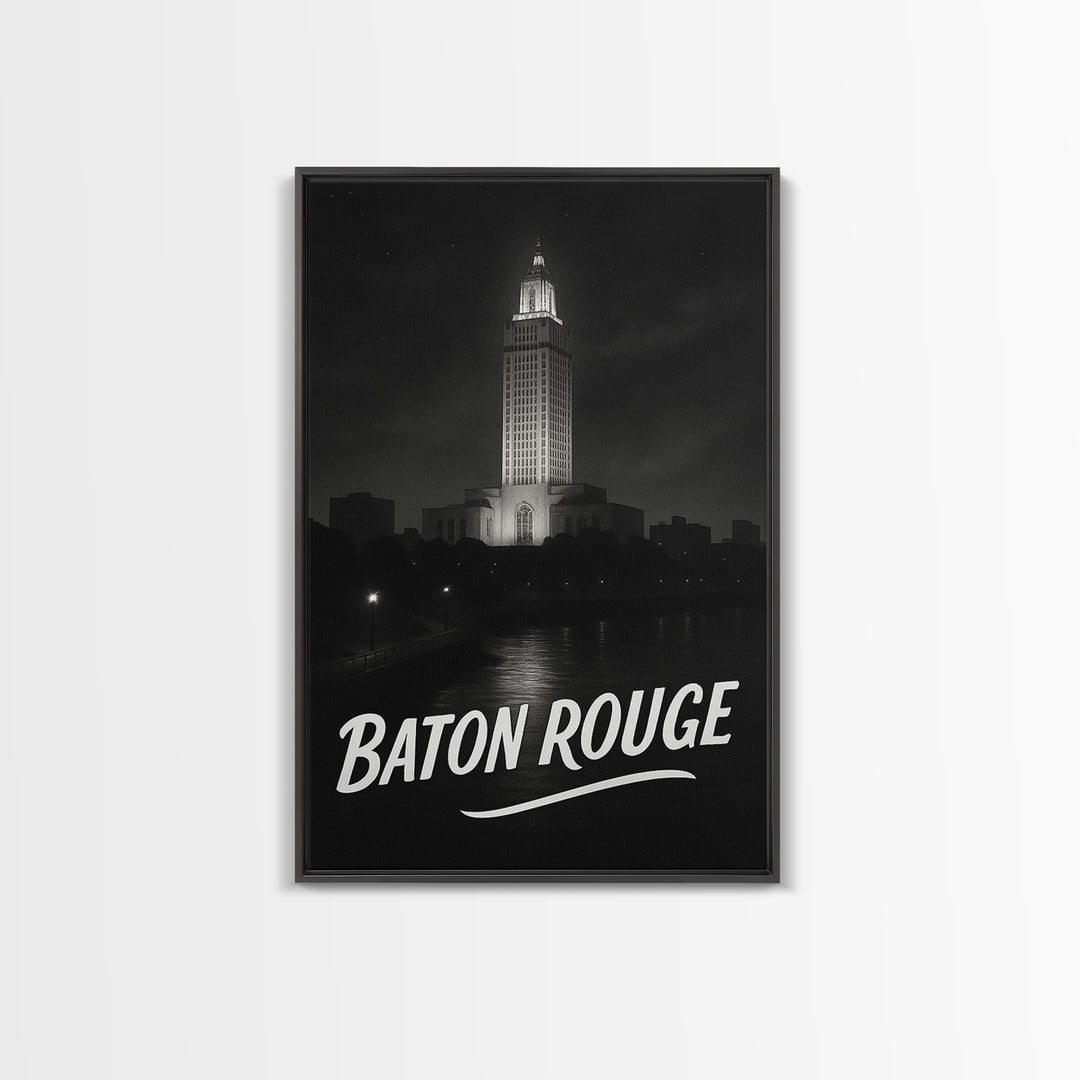 Baton Rouge Louisiana Travel Poster, Canvas Print, Black And White Travel Art, Baton Rouge Travel Art, Vintage City Art, City Travel Prints