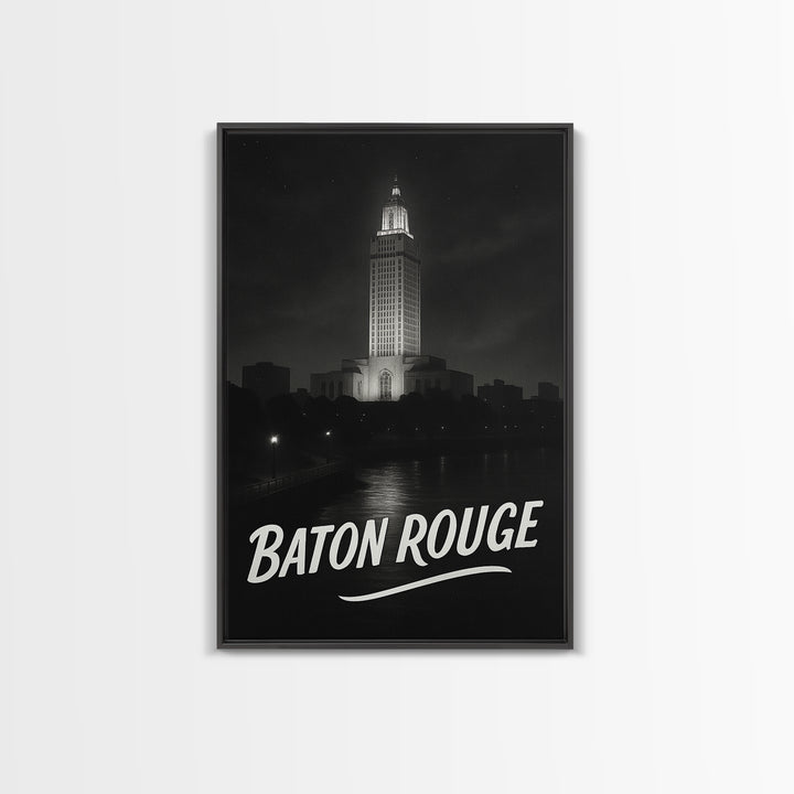 Baton Rouge Louisiana Travel Poster, Canvas Print, Black And White Travel Art, Baton Rouge Travel Art, Vintage City Art, City Travel Prints