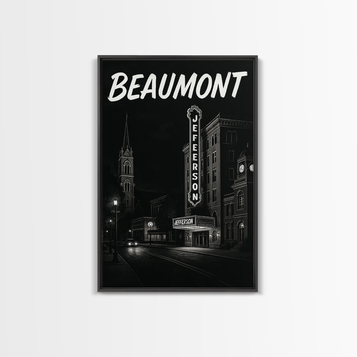 Beaumont Travel Poster, Framed Canvas Print, Dark Moody City Wall Art, Beaumont City Art, Eclectic Wall Decor, Living Room Wall Art