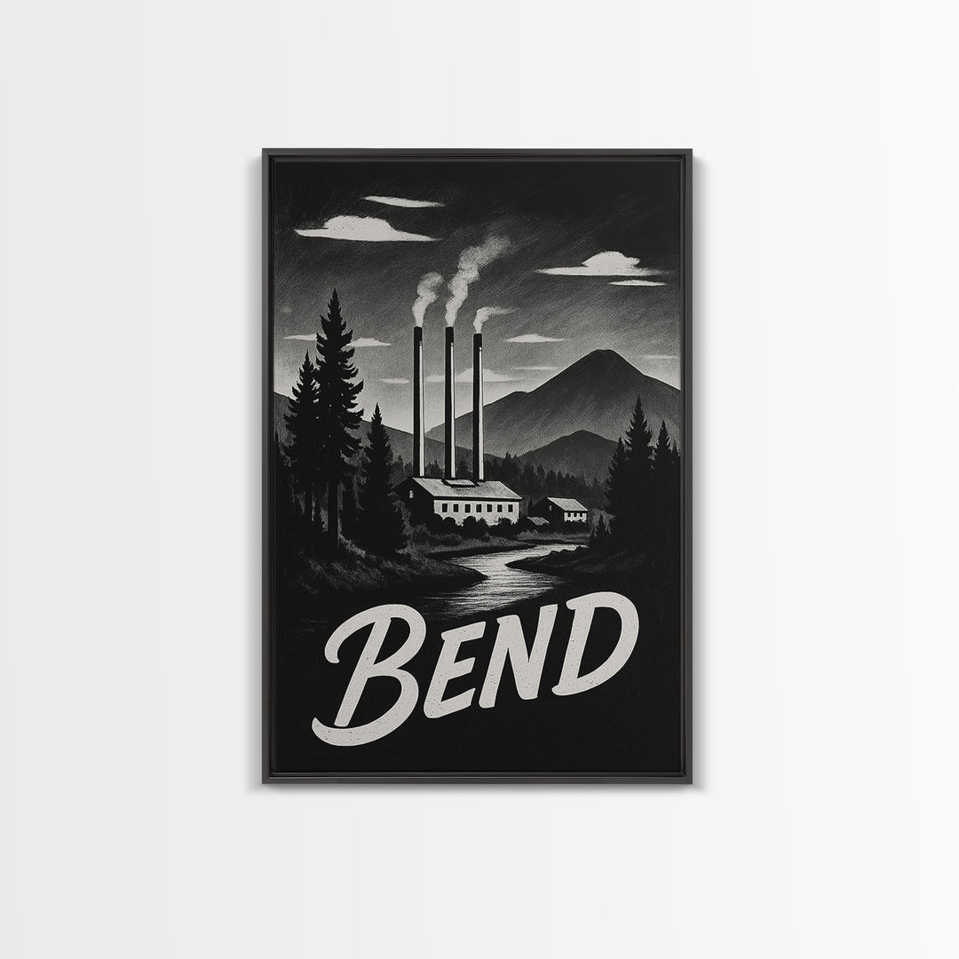 Bend Oregon Travel Poster, Canvas Print, Vintage Noir Poster Art, Bend City Art, Fine Art Print, Vintage Travel Print, Vintage City Poster