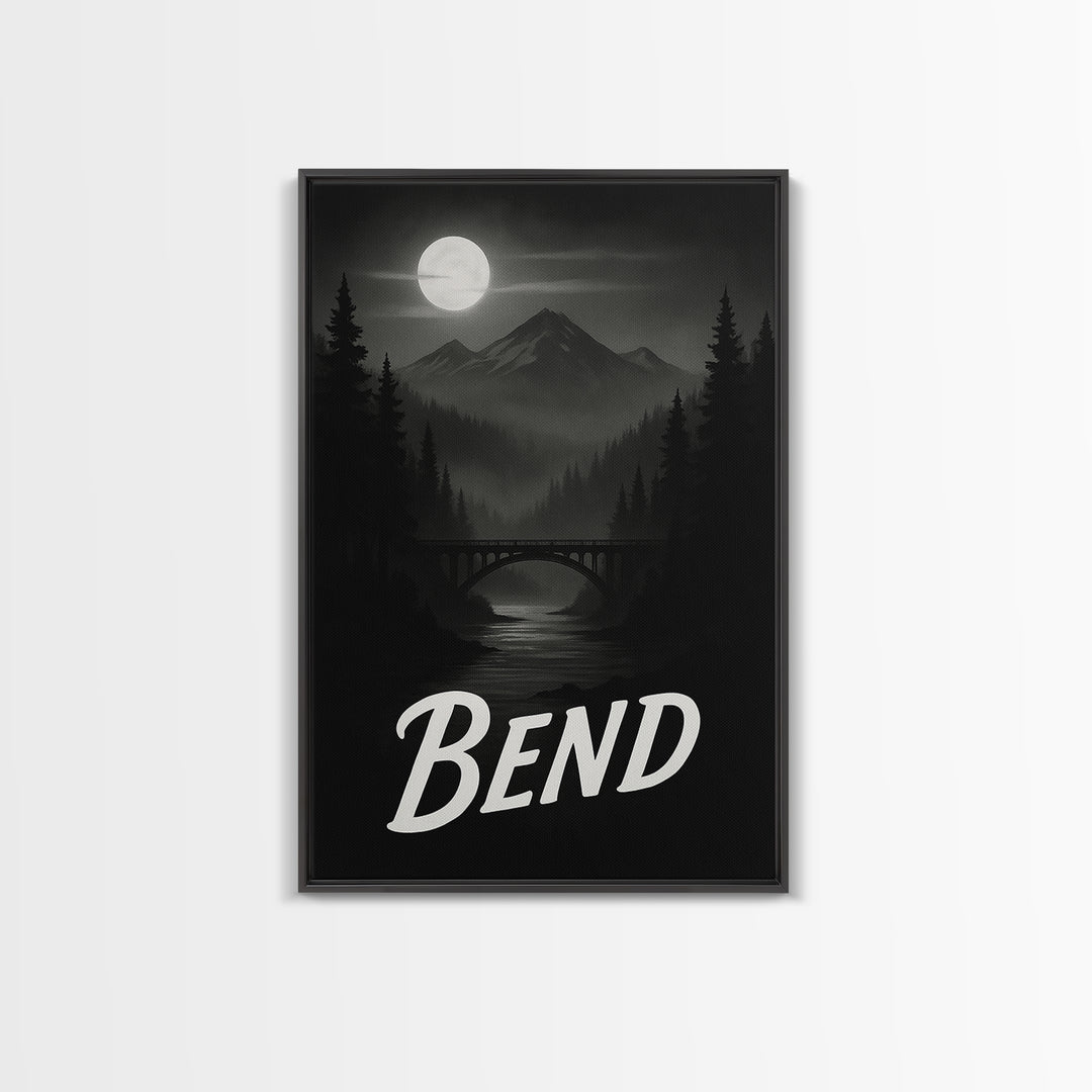 Bend Travel Poster, Canvas Print, Black And White Travel Art, Bend Travel Art, Travel Wall Decor, City Travel Prints, Gift For Travelers