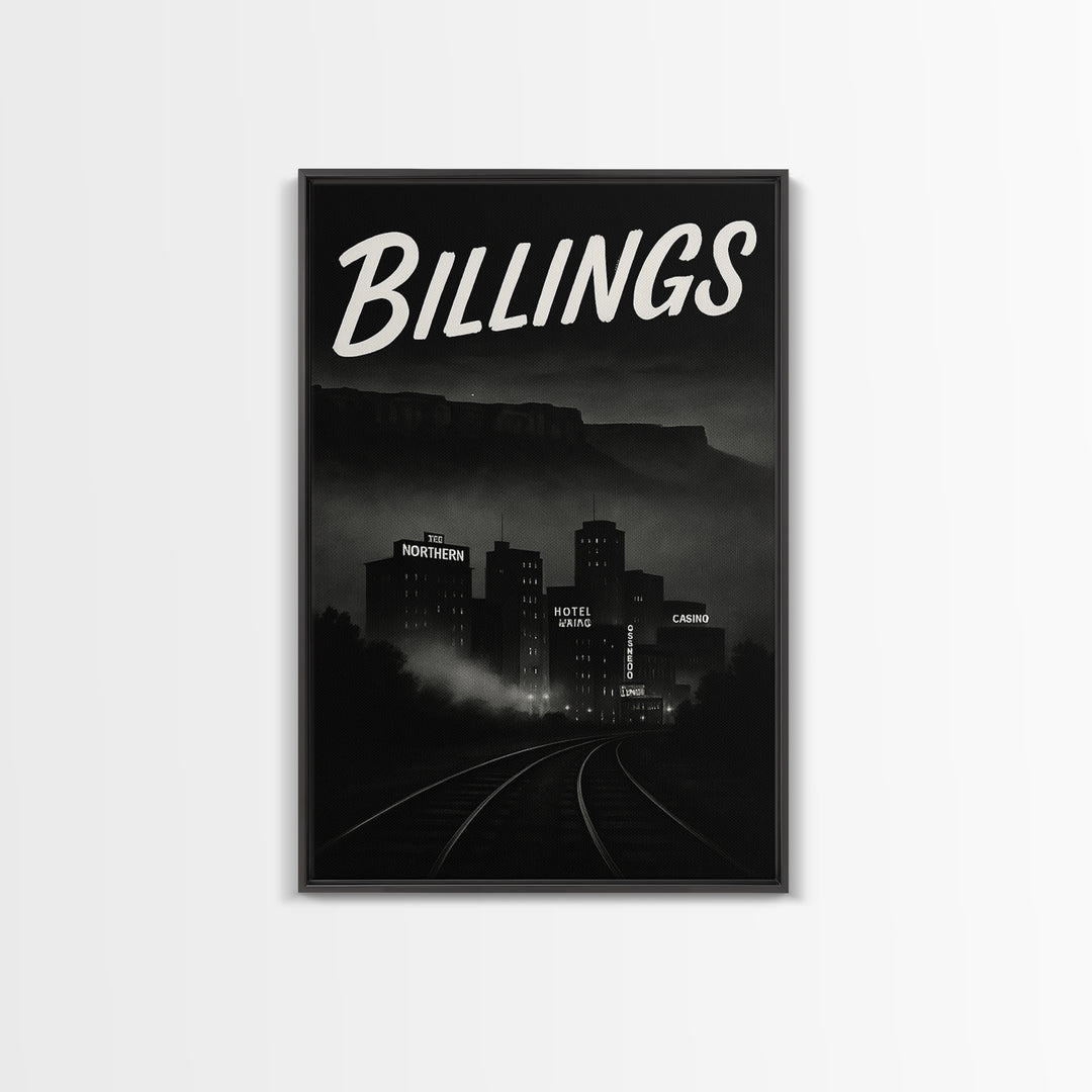 Billings Travel Poster, Canvas Print, Vintage Noir Poster Art, Billings Poster Print, Travel Wall Art, Mid Century Wall Art, Art Print