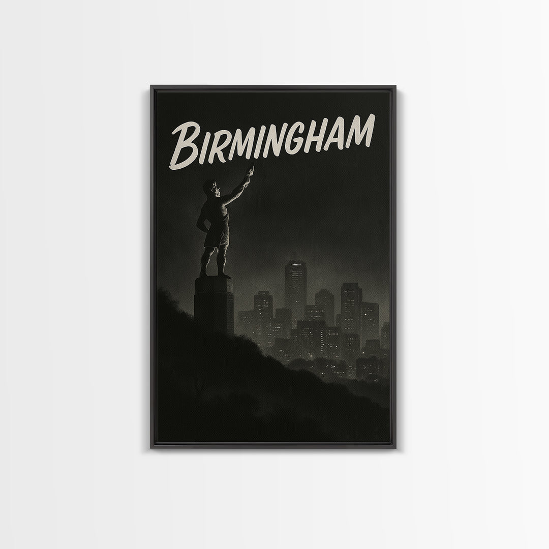 Birmingham Alabama Travel Poster, Canvas Print, Night Street Poster Art, Birmingham Wall Art, Mid Century Wall Art, Vintage Travel Print