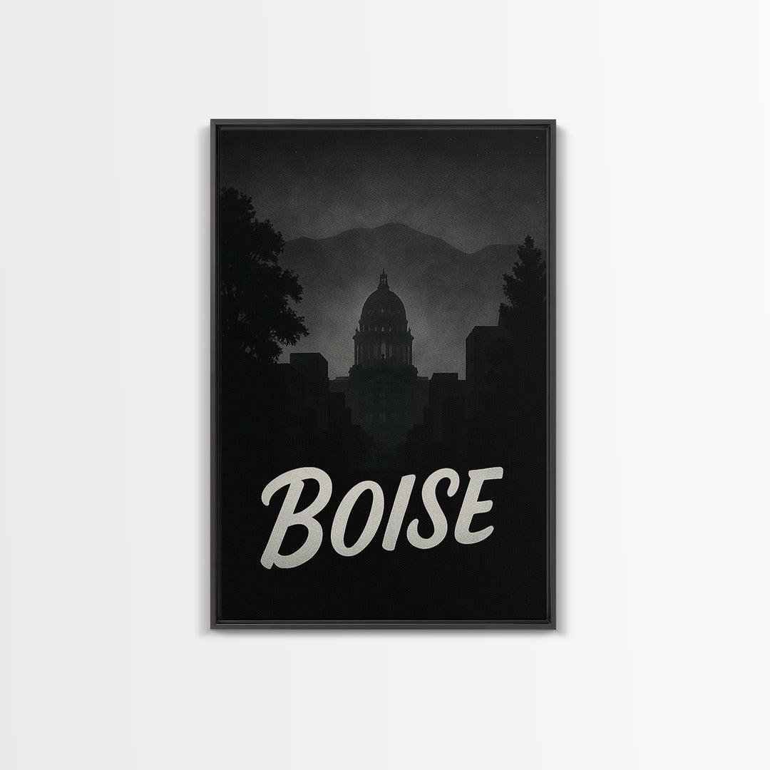 Boise Idaho Travel Poster, Canvas Print, Night Street Poster Art, Boise Wall Art, City Illustration, Travel Wall Art, Travel Wall Decor