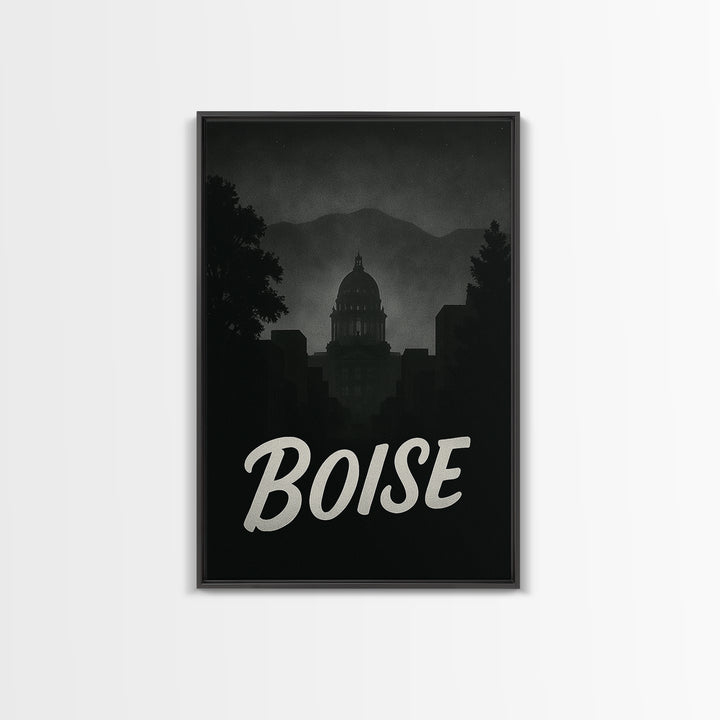 Boise Idaho Travel Poster, Canvas Print, Night Street Poster Art, Boise Wall Art, City Illustration, Travel Wall Art, Travel Wall Decor
